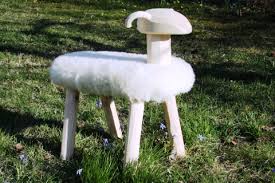 Sheep - Handmade pinewood and sheepskin sheep rockers and stools