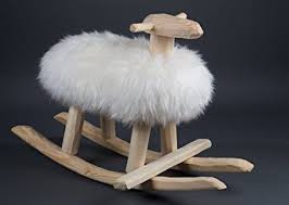 Sheep - Handmade pinewood and sheepskin sheep rockers and stools